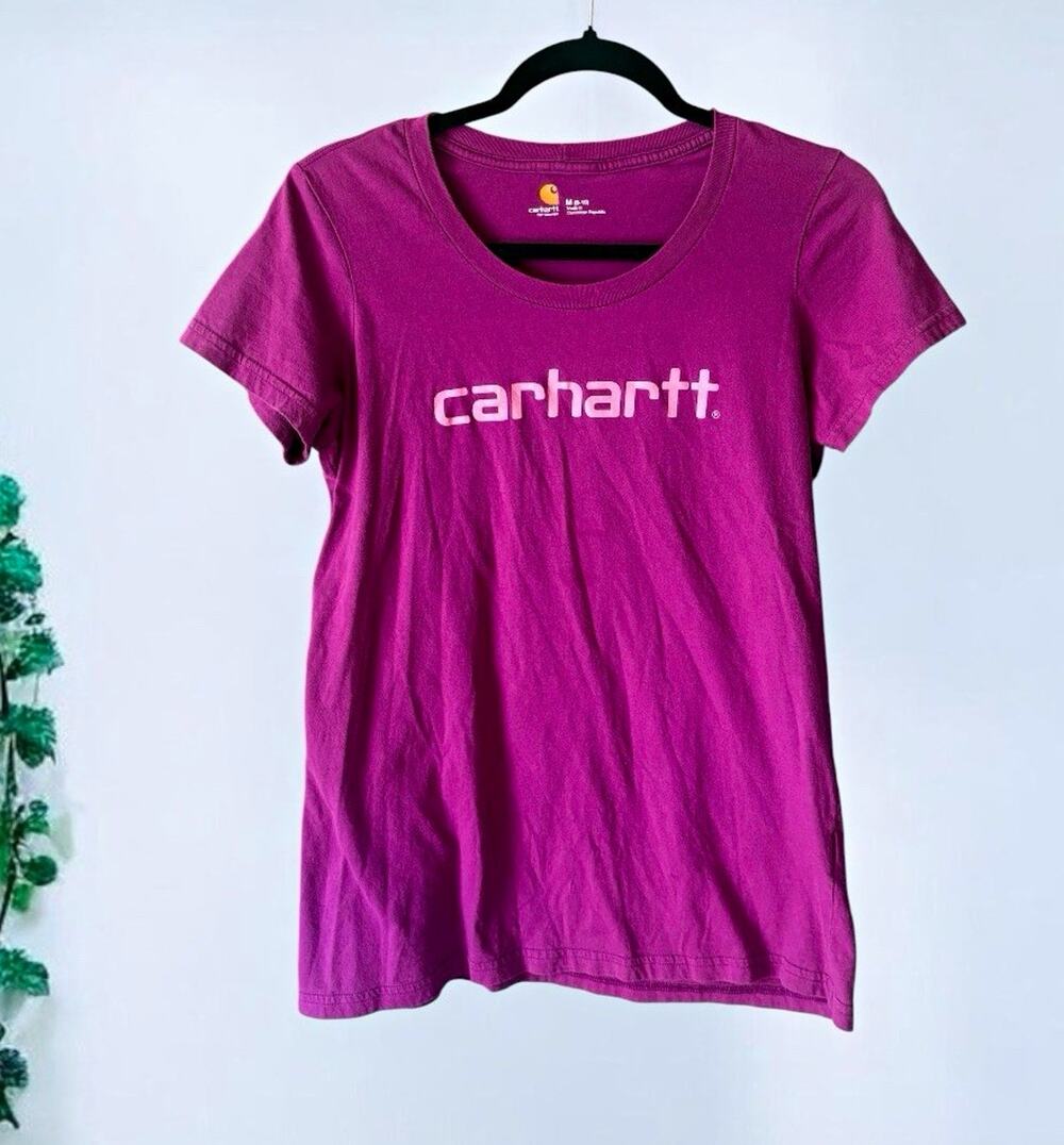 Carhartt Women’s Purple Logo Knit Cotton Scoop Neck Short Sleeve Tee Size M 8/10